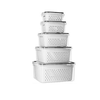 Zoulao 5-Pack Fruit Storage Containers with Removable Colander, 2-in-1 Fridge Organizers.