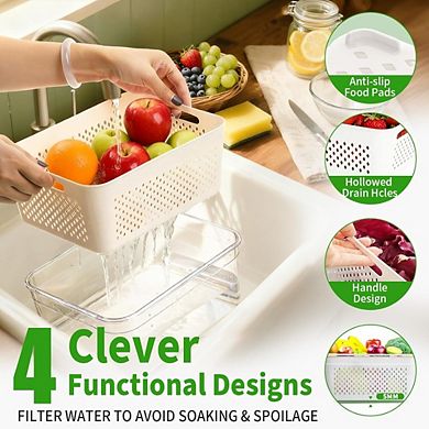 Zoulao 5-Pack Fruit Storage Containers with Removable Colander, 2-in-1 Fridge Organizers.