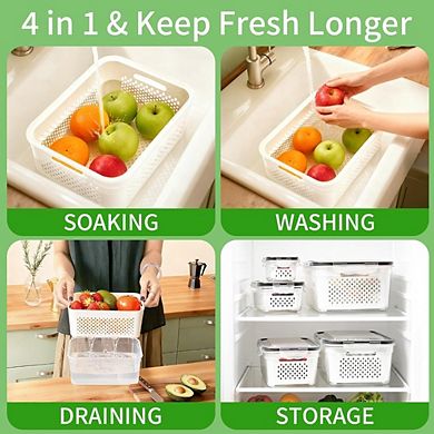 Zoulao 5-Pack Fruit Storage Containers with Removable Colander, 2-in-1 Fridge Organizers.