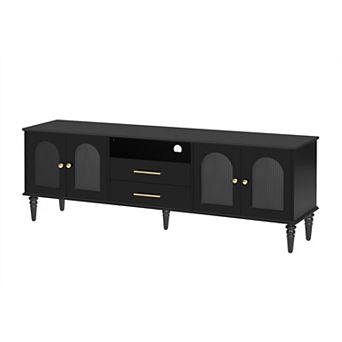 Trikiousd 68.9" Retro TV Stand with Fluted Glass Doors and Solid Wood Legs