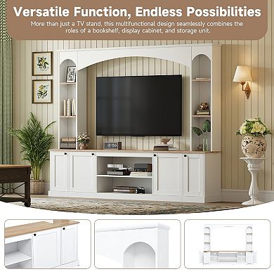 Trikiousd Arched Entertainment Center Wall Unit with Storage & Adjustable Shelves for TVs Up to 70"