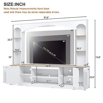 Trikiousd Arched Entertainment Center Wall Unit with Storage & Adjustable Shelves for TVs Up to 70"