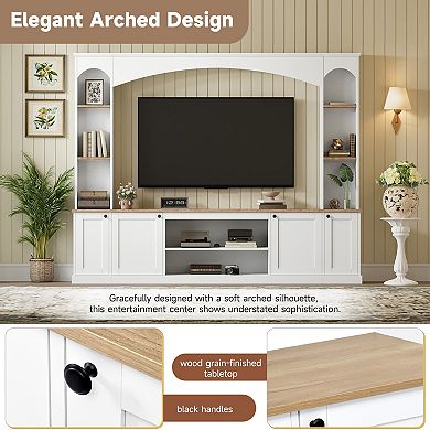 Trikiousd Arched Entertainment Center Wall Unit with Storage & Adjustable Shelves for TVs Up to 70"