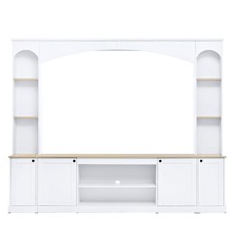 Trikiousd Arched Entertainment Center Wall Unit with Storage & Adjustable Shelves for TVs Up to 70"