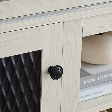 Trikiousd Embossed TV Stand with 23" Fireplace & Sliding Door Storage