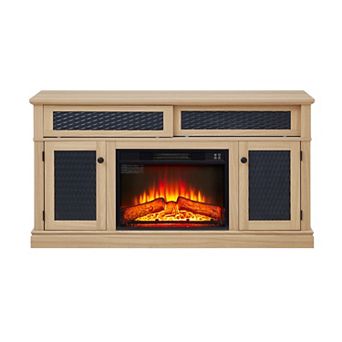 Trikiousd Embossed TV Stand with 23" Fireplace & Sliding Door Storage