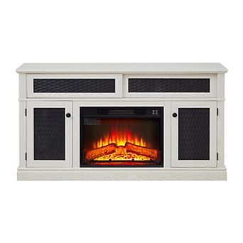 Trikiousd Embossed TV Stand with 23" Fireplace & Sliding Door Storage