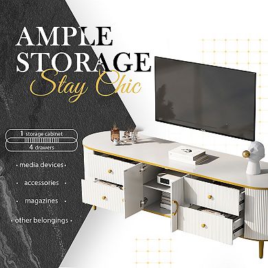 Trikiousd Curved Modern TV Stand with 4 Drawers & Cabinet for TVs Up to 80"