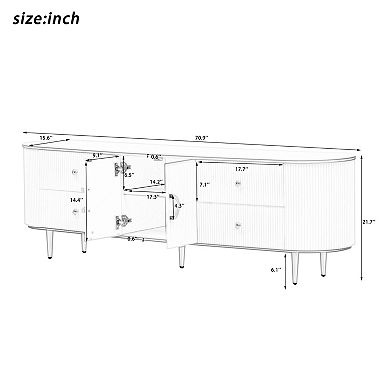 Trikiousd Curved Modern TV Stand with 4 Drawers & Cabinet for TVs Up to 80"