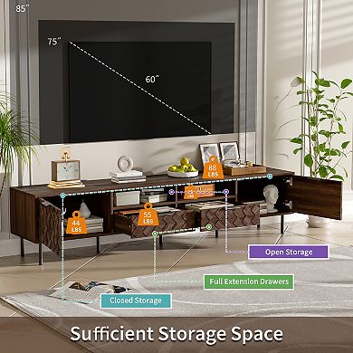 Trikiousd 3D Diamond Pattern TV Stand for 85-Inch TV with Storage and Drawers