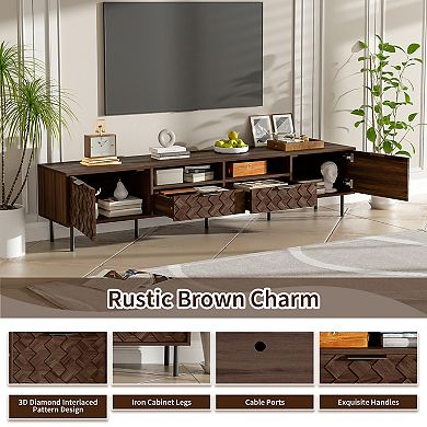 Trikiousd 3D Diamond Pattern TV Stand for 85-Inch TV with Storage and Drawers
