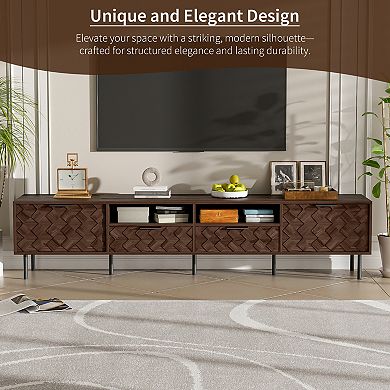 Trikiousd 3D Diamond Pattern TV Stand for 85-Inch TV with Storage and Drawers