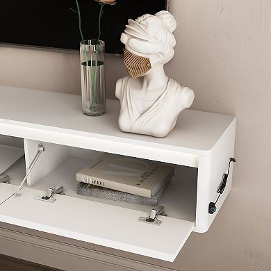 Trikiousd Floating TV Stand with LED Lights and Power Outlet, Wall-Mounted Cabinet