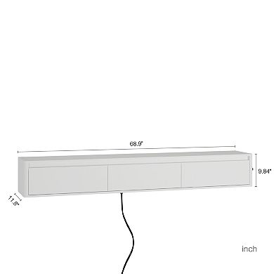 Trikiousd Floating TV Stand with LED Lights and Power Outlet, Wall-Mounted Cabinet