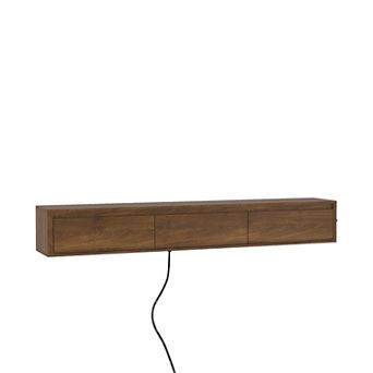 Trikiousd Floating TV Stand with LED Lights and Power Outlet, Wall-Mounted Cabinet