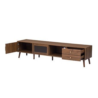 Trikiousd 76.7“ Modern Minimal Glass-Door TV Stand for Up to 85 in Storage Entertainment Center