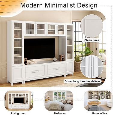 Trikiousd 102" Wall Unit TV Stand with Glass Doors & Drawers for TVs Up to 75"