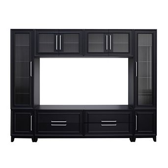 Trikiousd 102" Wall Unit TV Stand with Glass Doors & Drawers for TVs Up to 75"