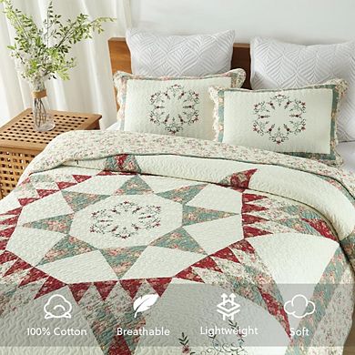 Cotton patchwork bedspread set is reversible