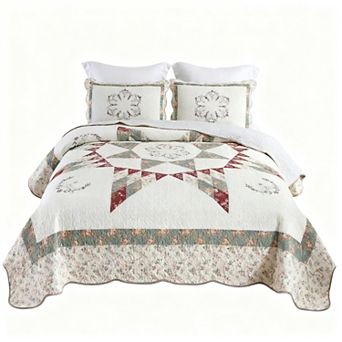 Cotton patchwork bedspread set is reversible
