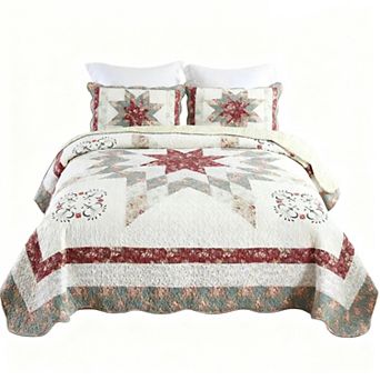 Cotton patchwork bedspread set is reversible