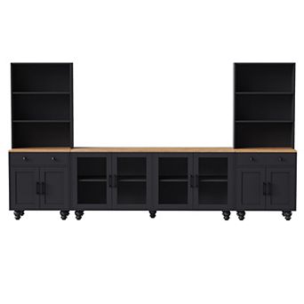 Trikiousd Farmhouse TV Stand Set with Glass Doors & Bookshelves for TVs Up to 70"