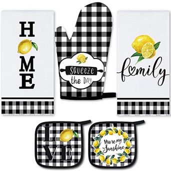 5 pc kitchen towel and oven mitt heat-resistant mat set