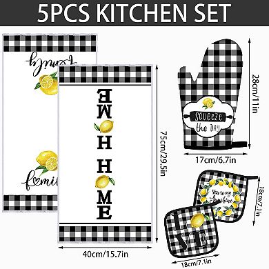 5-piece kitchen towel and oven mitt heat-resistant mat set