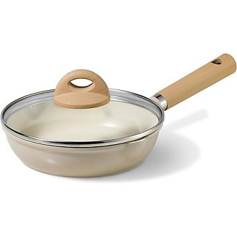 Great Ambitions 8" Taupe Ceramic Frying Pan with Lid, Non Stick, Induction Compatible
