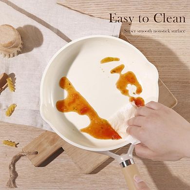 Great Ambitions 8" Taupe Ceramic Frying Pan with Lid, Non Stick, Induction Compatible