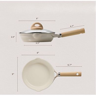 Great Ambitions 8" Taupe Ceramic Frying Pan with Lid, Non Stick, Induction Compatible