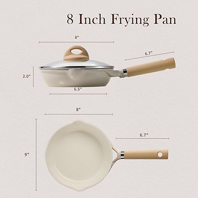 Great Ambitions 8" Taupe Ceramic Frying Pan with Lid, Non Stick, Induction Compatible