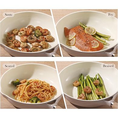 Great Ambitions 8" Taupe Ceramic Frying Pan with Lid, Non Stick, Induction Compatible