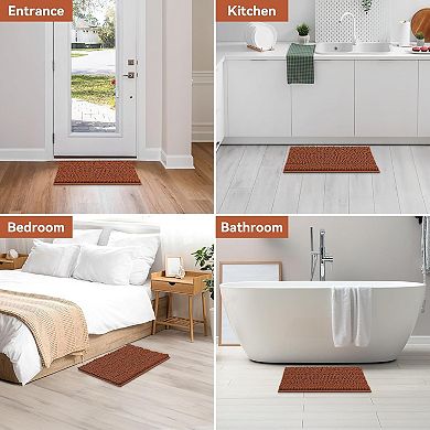 Chenille Bath Mat Non-Slip with Backing Bath Rug Ultra-Absorbent and Machine Washable Bathroom Mat