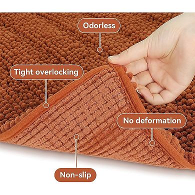 Chenille Bath Mat Non-Slip with Backing Bath Rug Ultra-Absorbent and Machine Washable Bathroom Mat