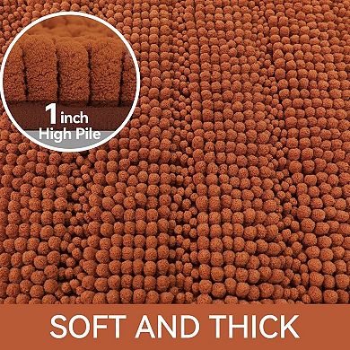 Chenille Bath Mat Non-Slip with Backing Bath Rug Ultra-Absorbent and Machine Washable Bathroom Mat