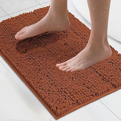 Chenille Bath Mat Non-Slip with Backing Bath Rug Ultra-Absorbent and Machine Washable Bathroom Mat