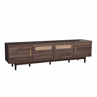 Trikiousd 76" Modern TV Stand for TVs up to 85", Rattan Entertainment Center with Drawers & Cabinets