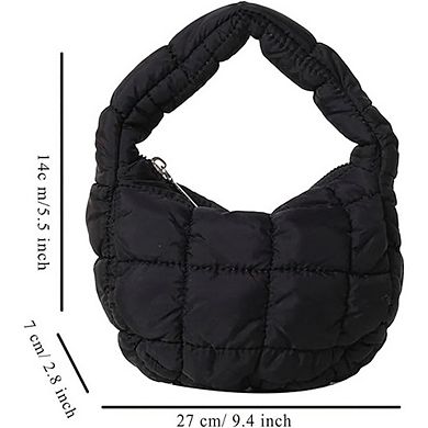 Women's Quilted Puffer Handbag Lightweight Nylon Tote Clutch Purse