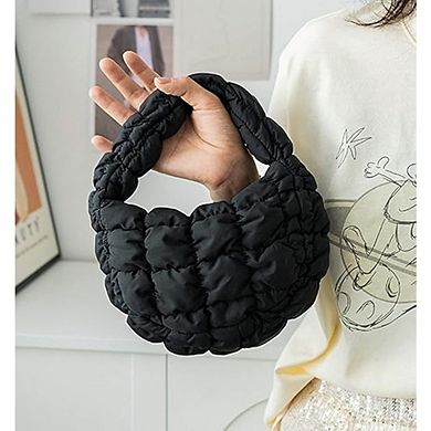 Women's Quilted Puffer Handbag Lightweight Nylon Tote Clutch Purse