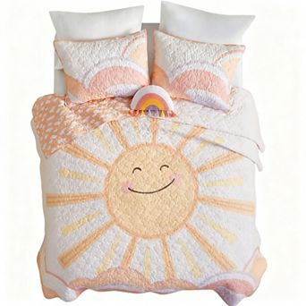 Cotton Four-Piece Bedspread Set with Sun and Cloud, Reversible