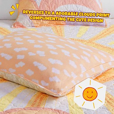 Cotton Four-Piece Bedspread Set with Sun and Cloud, Reversible