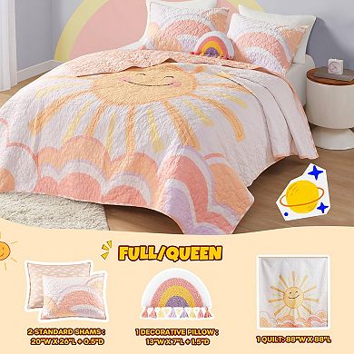 Cotton Four-Piece Bedspread Set with Sun and Cloud, Reversible