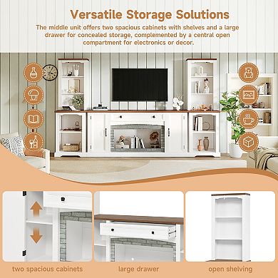 Trikiousd 3-Piece Farmhouse TV Stand Set with Curved Side Cabinets for TVs Up to 70"