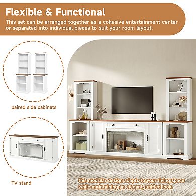 Trikiousd 3-Piece Farmhouse TV Stand Set with Curved Side Cabinets for TVs Up to 70"