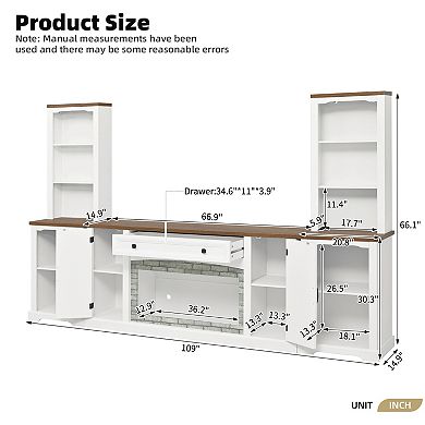 Trikiousd 3-Piece Farmhouse TV Stand Set with Curved Side Cabinets for TVs Up to 70"