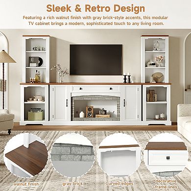 Trikiousd 3-Piece Farmhouse TV Stand Set with Curved Side Cabinets for TVs Up to 70"