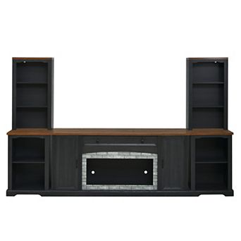 Trikiousd 3 pc Farmhouse TV Stand Set with Curved Side Cabinets for TVs Up to 70"