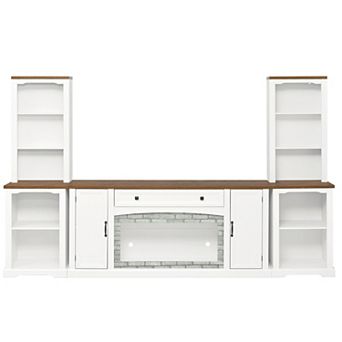Trikiousd 3 pc Farmhouse TV Stand Set with Curved Side Cabinets for TVs Up to 70"