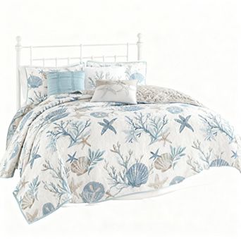 Starfish and Coral Print Cotton Bedspread